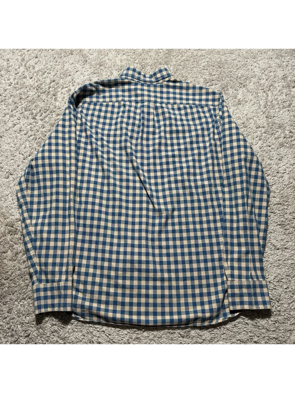 J Crew Secret Wash Shirt Mens Large Blue Beige Check Long Sleeve Button Down